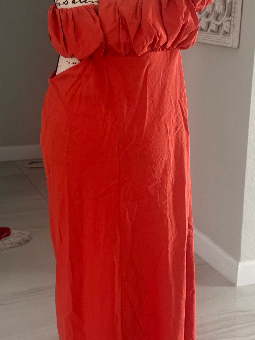 ASOS Coral-Red Off-the-Shoulder Maxi Dress